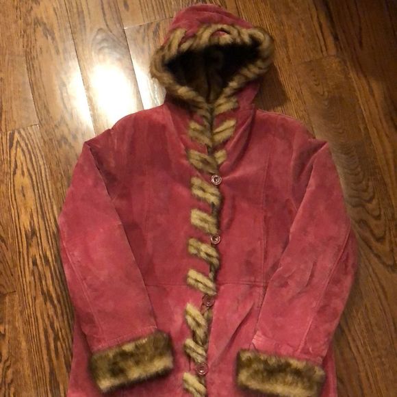 DENNIS BASSO Dusky Rose Long Line Suede Hooded Pea Coat w Pockets Sz MED NWOT - Picture 8 of 12